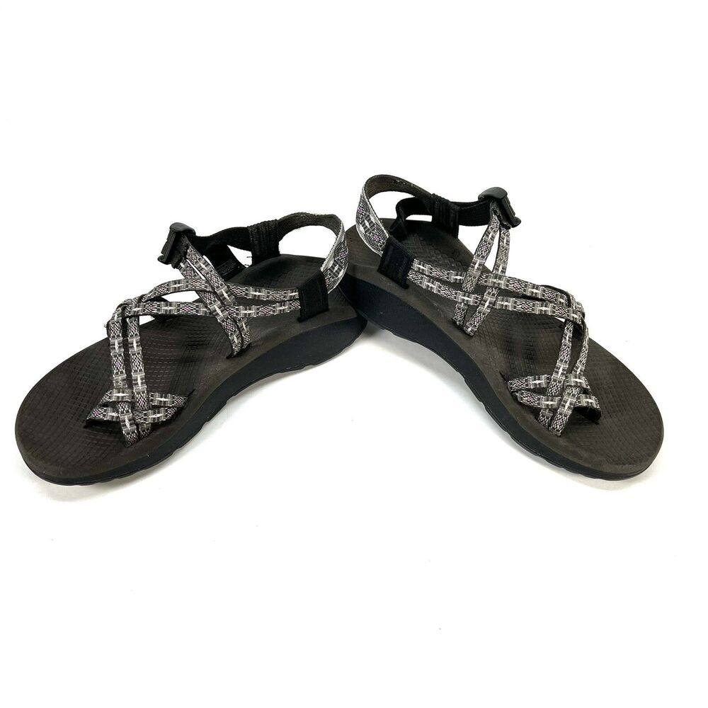 Chaco Size 9 Gray Black Purple Strappy Slip On Sandals J105566